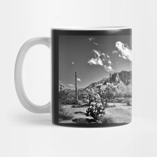 Superstition Mountain In Black And White Mug